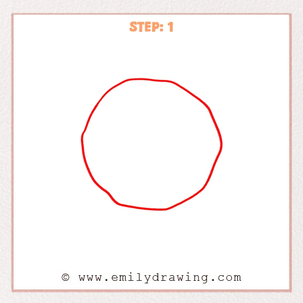 how to draw a cartoon cookie - Step 1 shows a large, slightly wavy circle outline forming the base shape of a cartoon cookie.